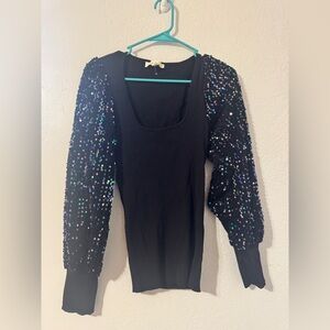 Vine & Love Black Sequin-Sleeve Top